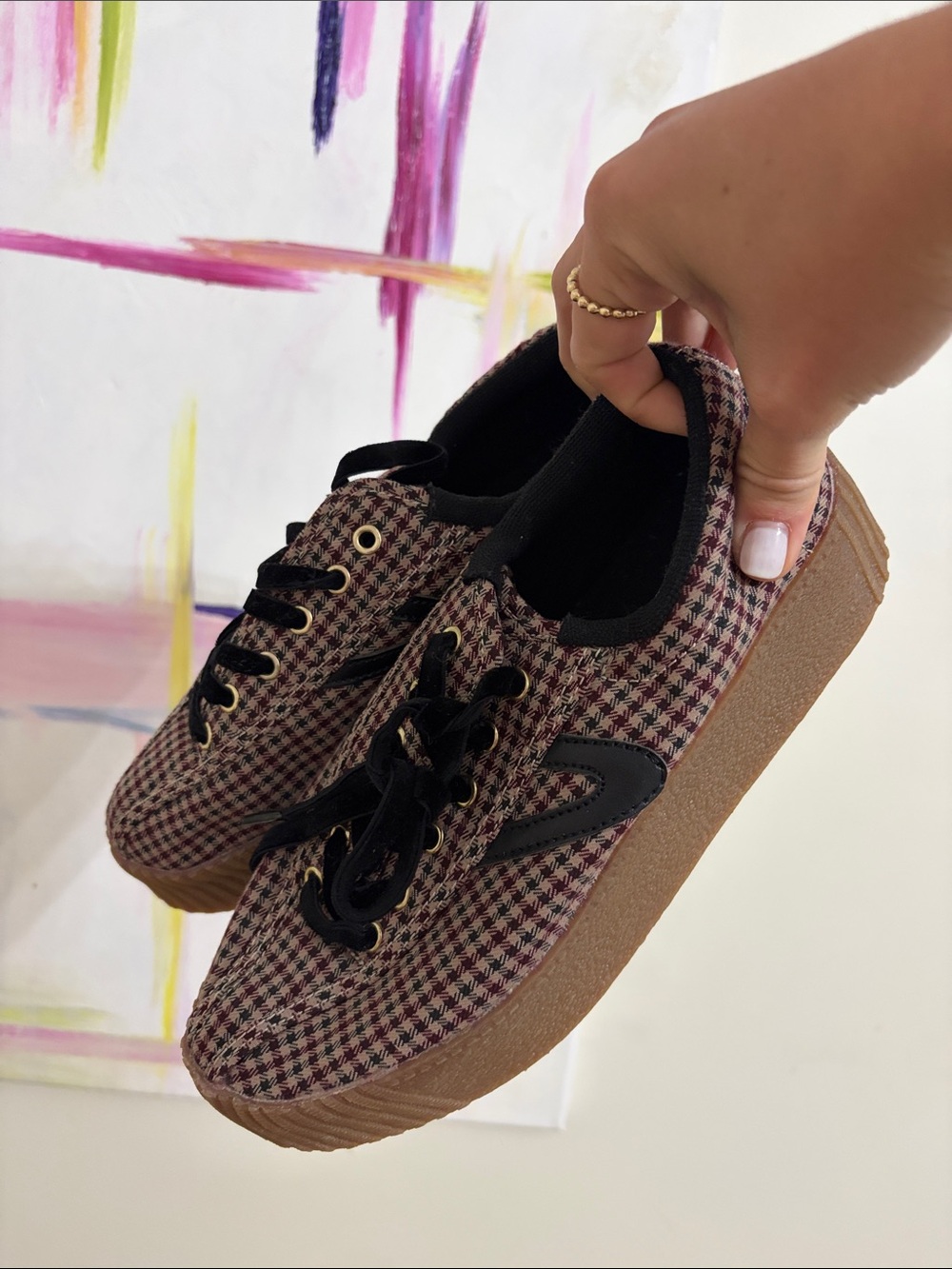 Tretorn Houndstooth Plaid Sneakers in Black and Brown